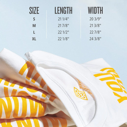 This is the size chart for the sol de janeiro t-shirts. This is the size chart for the sol de janeiro t-shirts. Small, medium, large and x-large sizes available for purchase