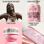 Collagen-boosting body routine with Sol de Janeiro products on a pink background