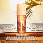 Bottle of Cheirosa 71 with beach and palm tree background