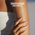 Text on image reads transfer-resistant barely-there feel
