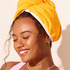 hair towel on model smiling