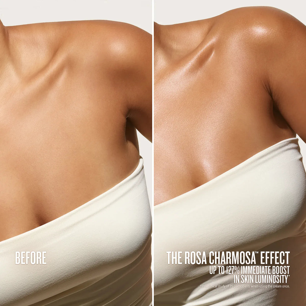 B/A the rosa charmosa effect up to 127% immediate boost in skin luminosity