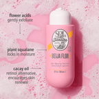 Flower acids gently exfoliate, plant squalane locks in moisture, cacay oil retinol alternative, encourages skin renewal 